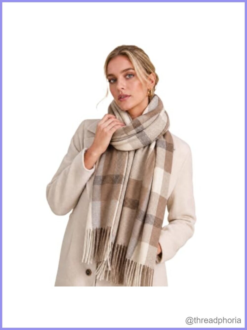 Faux Cashmere Plaid Scarf Tassel Winter Wrap Oversized Women